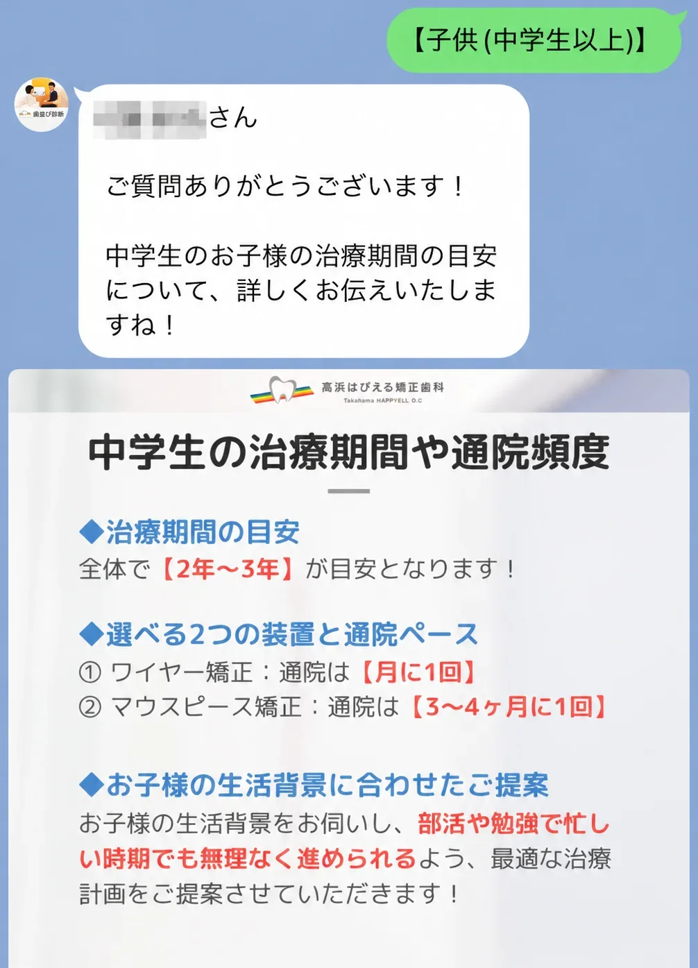 よくある質問の自動応答の例